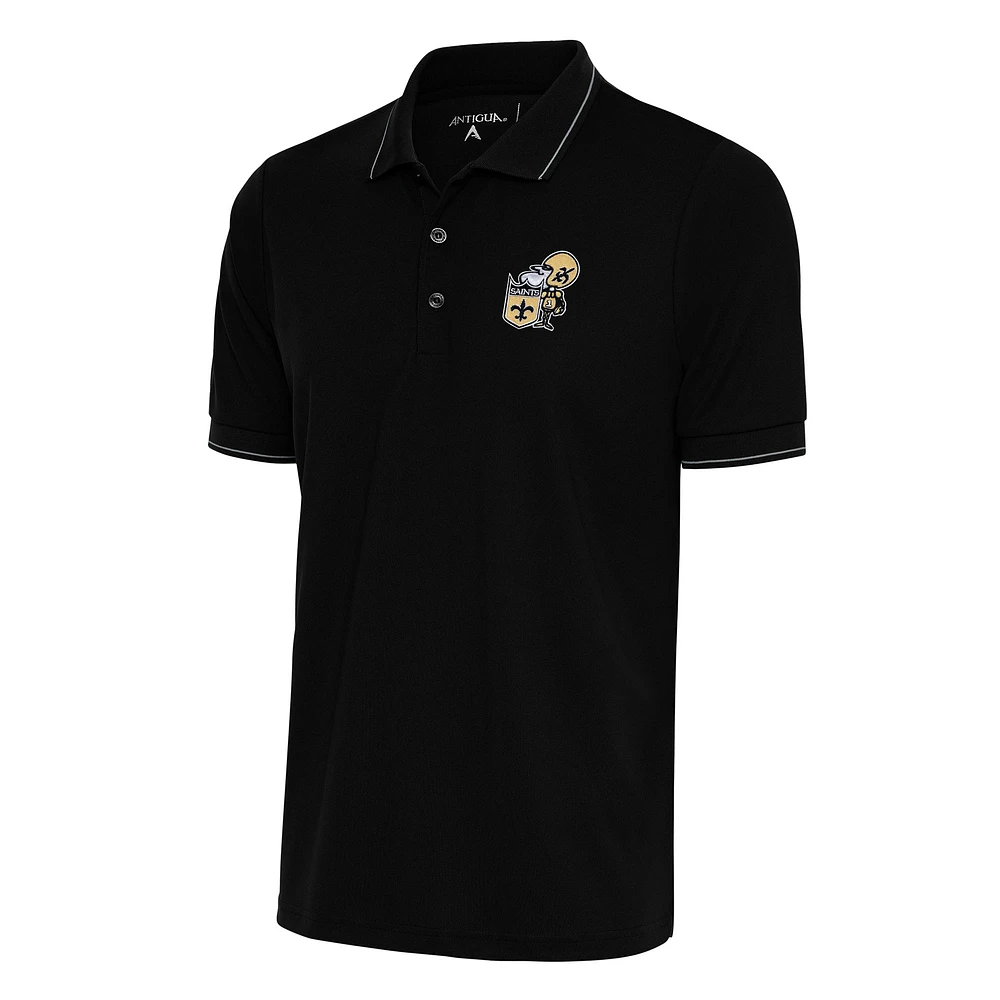 Men's Antigua Black New Orleans Saints Team Logo Throwback Affluent Polo