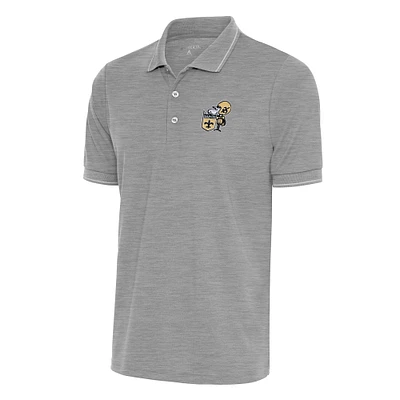 Men's Antigua Heather Gray New Orleans Saints Team Logo Throwback Affluent Polo