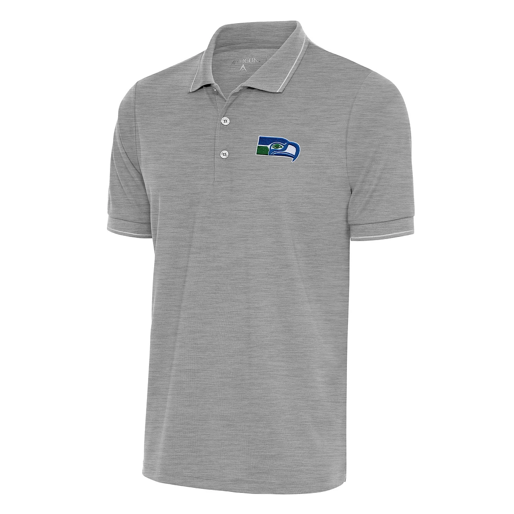 Men's Antigua Heather Gray Seattle Seahawks Team Logo Throwback Affluent Polo