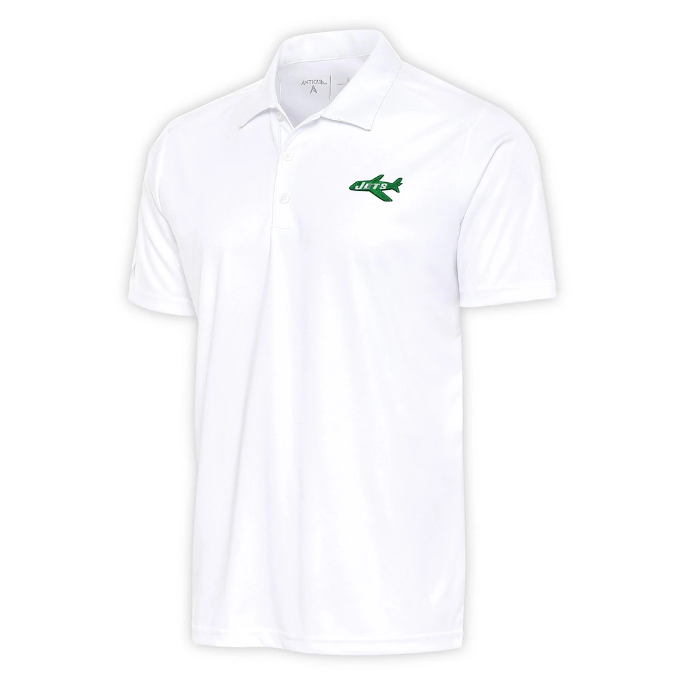 Men's Antigua White New York Jets Team Logo Throwback Apex Polo