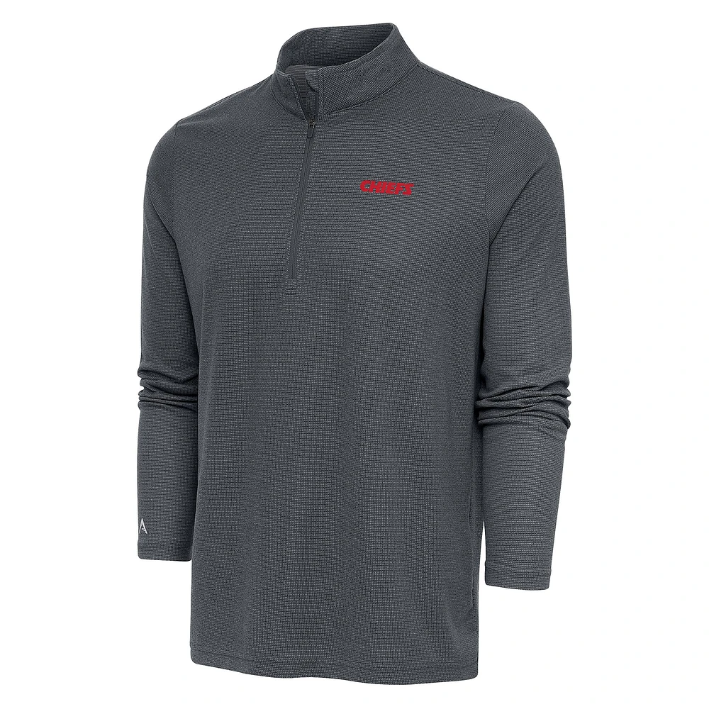 Men's Antigua Heather Charcoal Kansas City Chiefs Team Logo Throwback Quarter-Zip Pullover Top