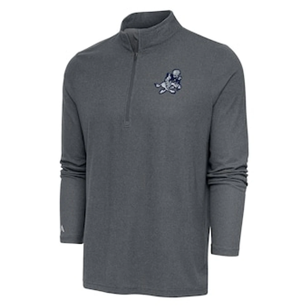 Men's Antigua Heather Charcoal Dallas Cowboys Team Logo Throwback Quarter-Zip Pullover Top