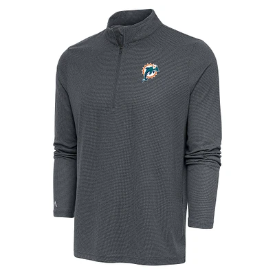 Men's Antigua Heather Charcoal Miami Dolphins Team Logo Throwback Quarter-Zip Pullover Top