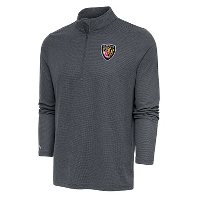 Men's Antigua Heather Charcoal Baltimore Ravens Team Logo Throwback Quarter-Zip Pullover Top