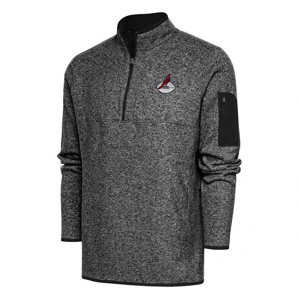 Men's Antigua Heather Black Arizona Cardinals Throwback Fortune Big & Tall Quarter-Zip Pullover Jacket