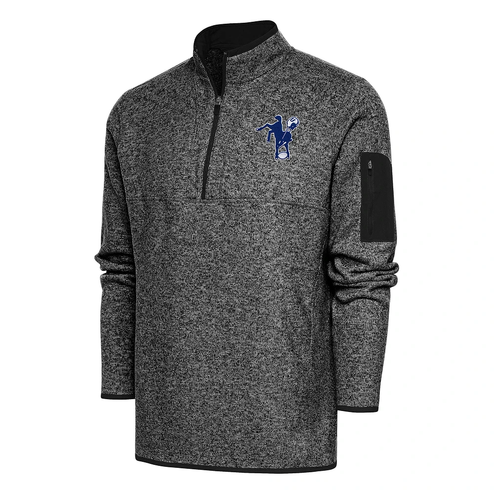 Men's Antigua Heather Black Indianapolis Colts Throwback Fortune Big & Tall Quarter-Zip Pullover Jacket