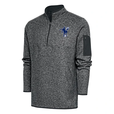 Men's Antigua Heather Charcoal Indianapolis Colts Throwback Fortune Big & Tall Quarter-Zip Pullover Jacket