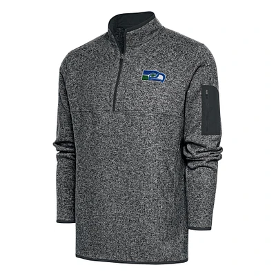 Men's Antigua Heather Charcoal Seattle Seahawks Throwback Fortune Big & Tall Quarter-Zip Pullover Jacket