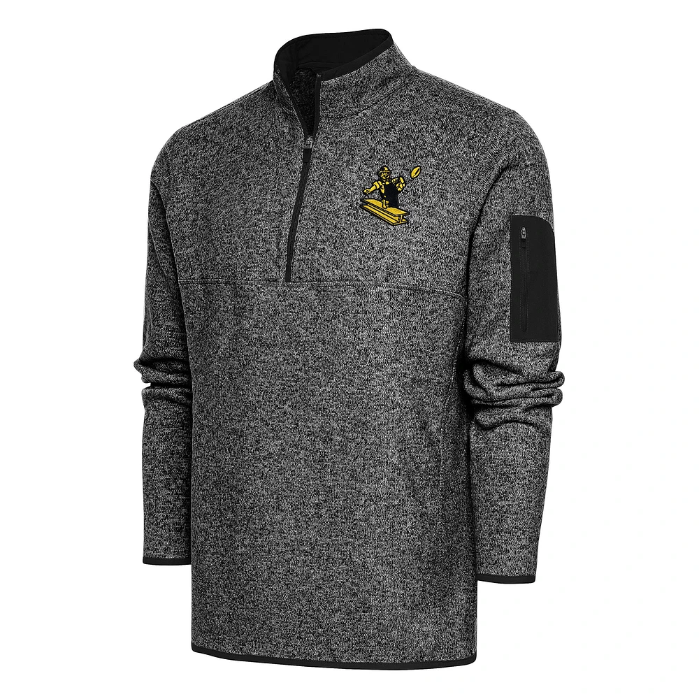 Men's Antigua Heather Black Pittsburgh Steelers Throwback Fortune Big & Tall Quarter-Zip Pullover Jacket