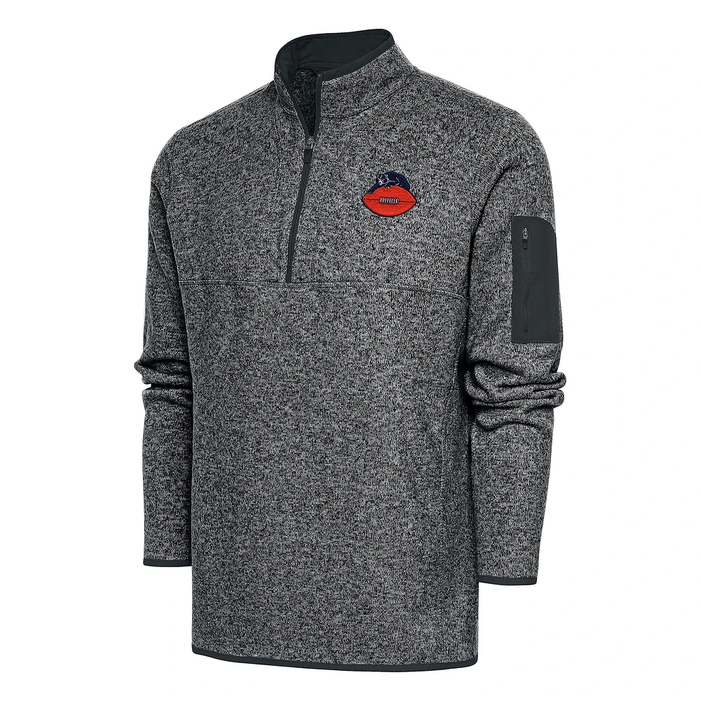 Men's Antigua Heather Charcoal Chicago Bears Throwback Fortune Quarter-Zip Pullover Jacket