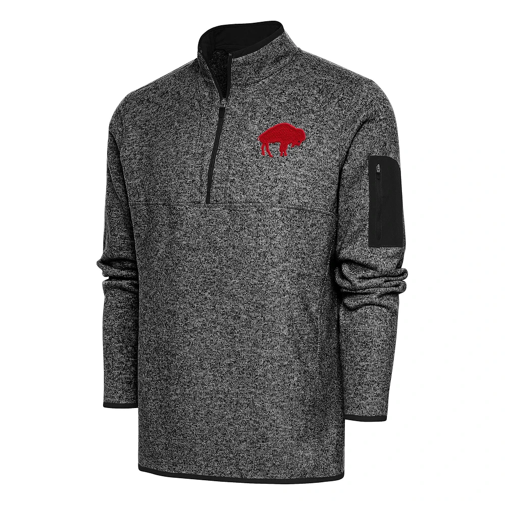 Men's Antigua Heather Black Buffalo Bills Throwback Fortune Quarter-Zip Pullover Jacket