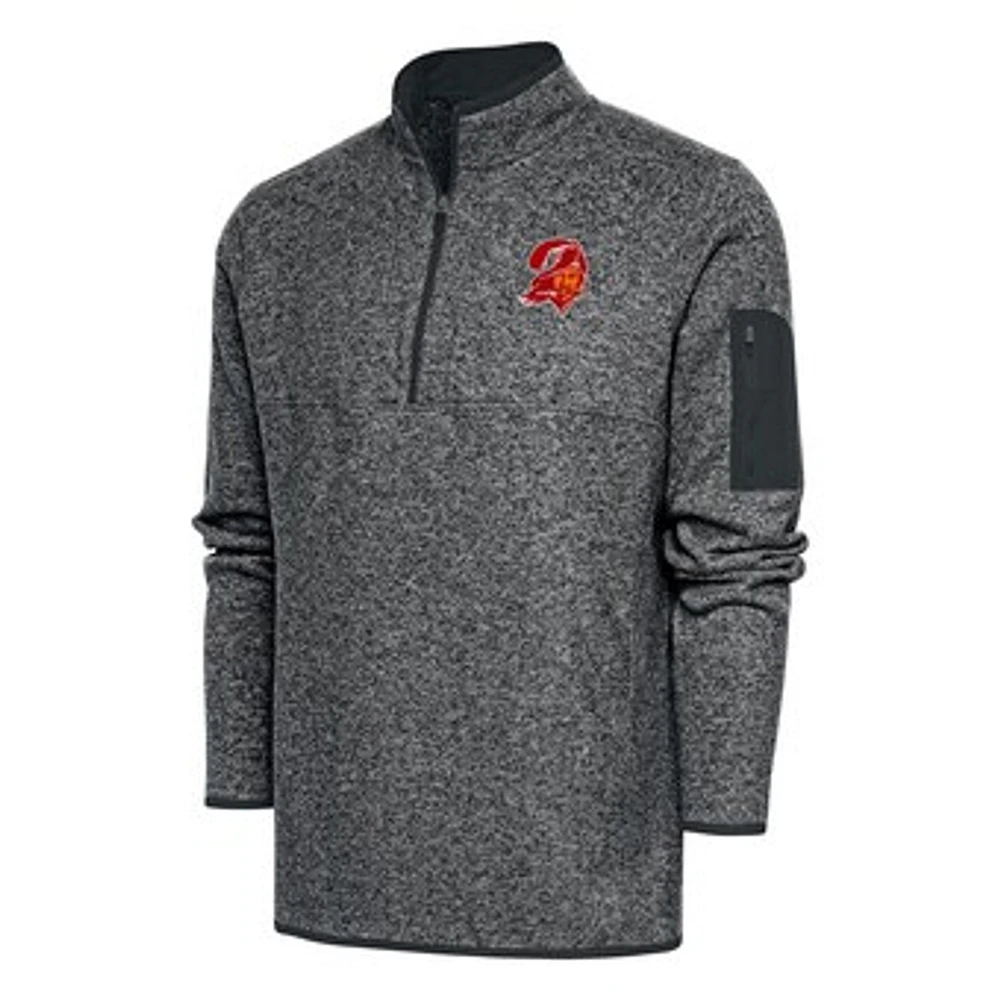 Men's Antigua Heather Charcoal Tampa Bay Buccaneers Throwback Fortune Quarter-Zip Pullover Jacket