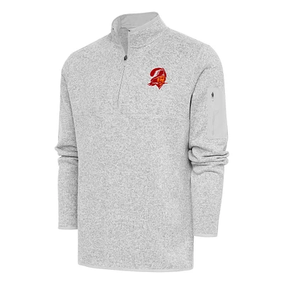 Men's Antigua Heather Gray Tampa Bay Buccaneers Throwback Fortune Quarter-Zip Pullover Jacket