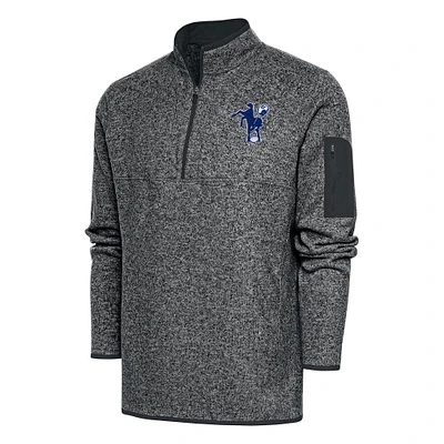 Men's Antigua Heather Charcoal Indianapolis Colts Throwback Fortune Quarter-Zip Pullover Jacket