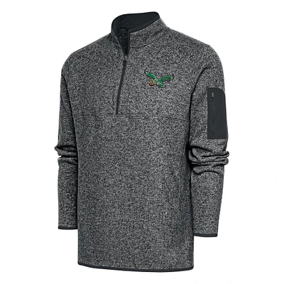 Men's Antigua Heather Charcoal Philadelphia Eagles Throwback Fortune Quarter-Zip Pullover Jacket
