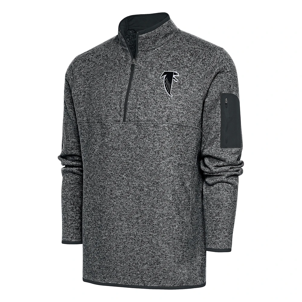 Men's Antigua Heather Charcoal Atlanta Falcons Throwback Fortune Quarter-Zip Pullover Jacket