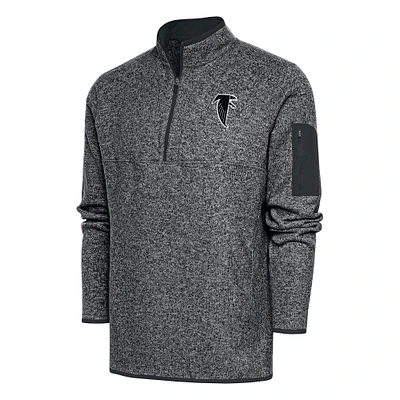 Men's Antigua Heather Charcoal Atlanta Falcons Throwback Fortune Quarter-Zip Pullover Jacket