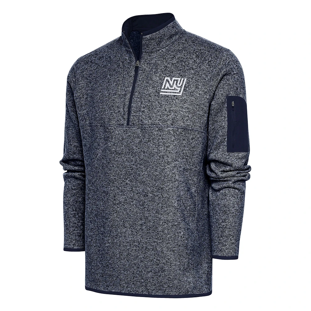 Men's Antigua Heather Navy New York Giants Throwback Fortune Quarter-Zip Pullover Jacket