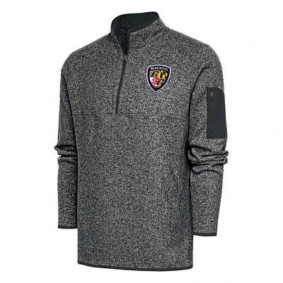 Men's Antigua Heather Charcoal Baltimore Ravens Throwback Fortune Quarter-Zip Pullover Jacket