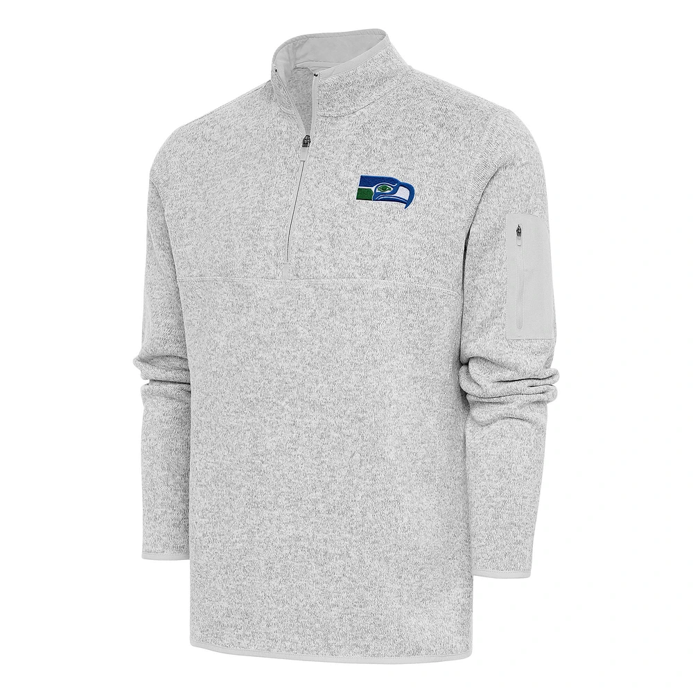 Men's Antigua Heather Seattle Seahawks Throwback Fortune Quarter-Zip Pullover Jacket