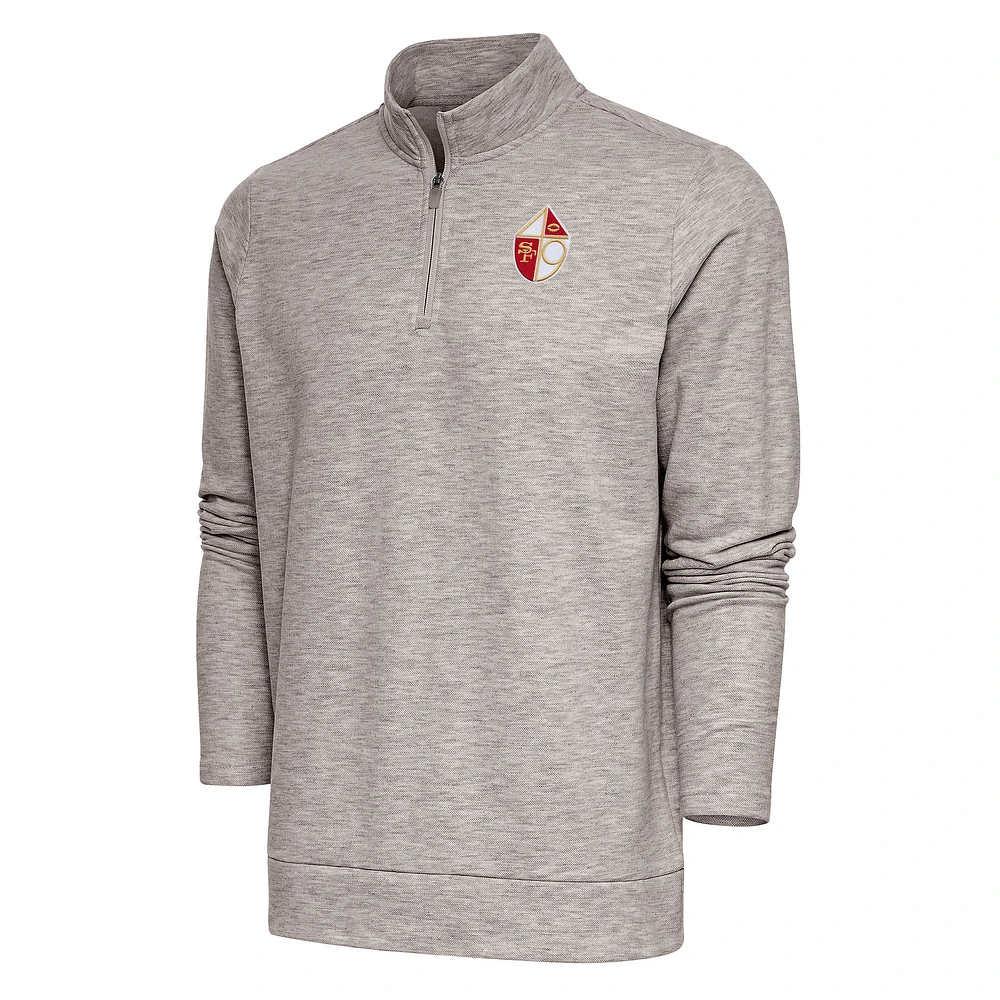 Men's Antigua Oatmeal San Francisco 49ers Team Logo Throwback Gambit Quarter-Zip Pullover Top