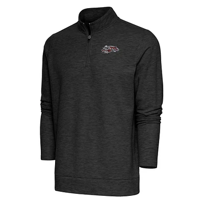 Men's Antigua Heather Black Cincinnati Bengals Team Logo Throwback Gambit Quarter-Zip Pullover Top