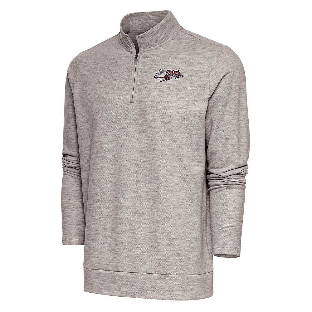Men's Antigua Oatmeal Cincinnati Bengals Team Logo Throwback Gambit Quarter-Zip Pullover Top