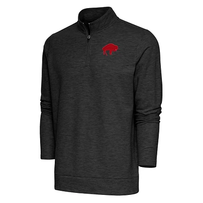 Men's Antigua Heather Black Buffalo Bills Team Logo Throwback Gambit Quarter-Zip Pullover Top