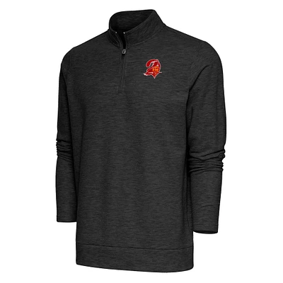 Men's Antigua Heather Black Tampa Bay Buccaneers Team Logo Throwback Gambit Quarter-Zip Pullover Top