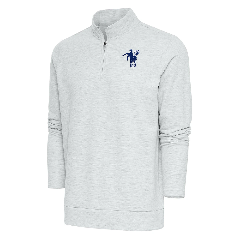 Men's Antigua Heather Gray Indianapolis Colts Team Logo Throwback Gambit Quarter-Zip Pullover Top