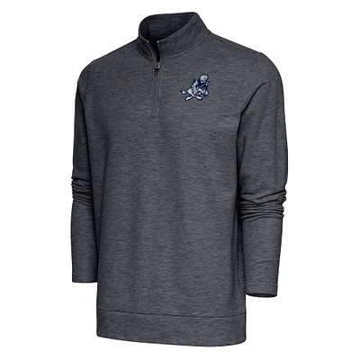 Men's Antigua Heather Charcoal Dallas Cowboys Team Logo Throwback Gambit Quarter-Zip Pullover Top