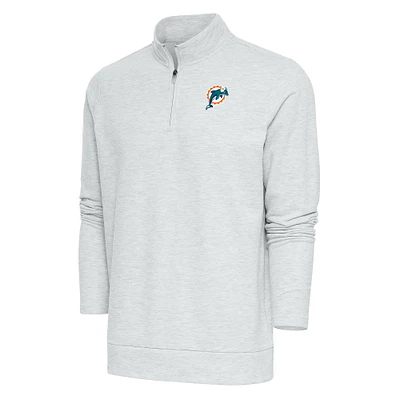 Men's Antigua Heather Gray Miami Dolphins Team Logo Throwback Gambit Quarter-Zip Pullover Top