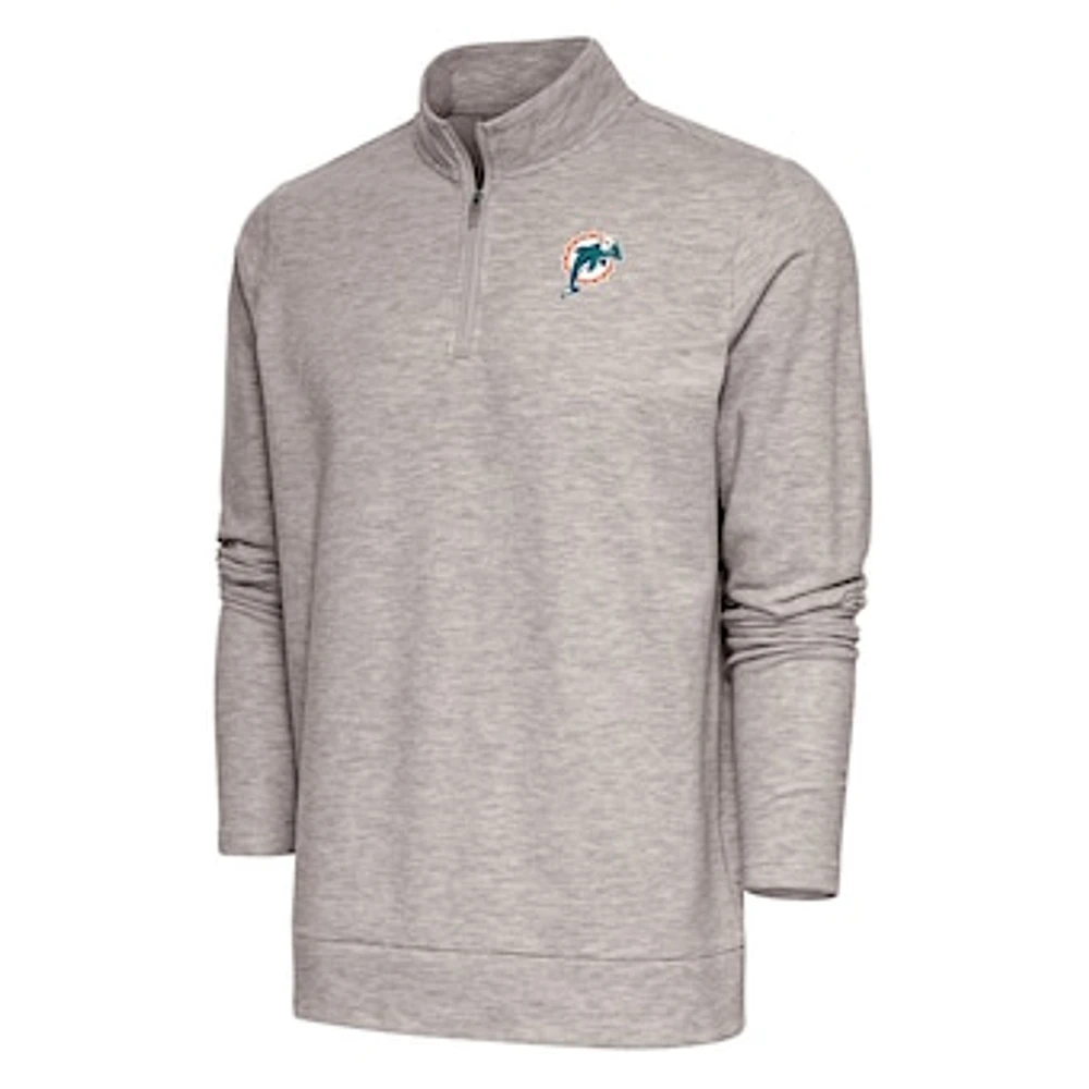 Men's Antigua Oatmeal Miami Dolphins Team Logo Throwback Gambit Quarter-Zip Pullover Top