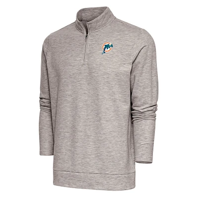 Men's Antigua Oatmeal Miami Dolphins Team Logo Throwback Gambit Quarter-Zip Pullover Top