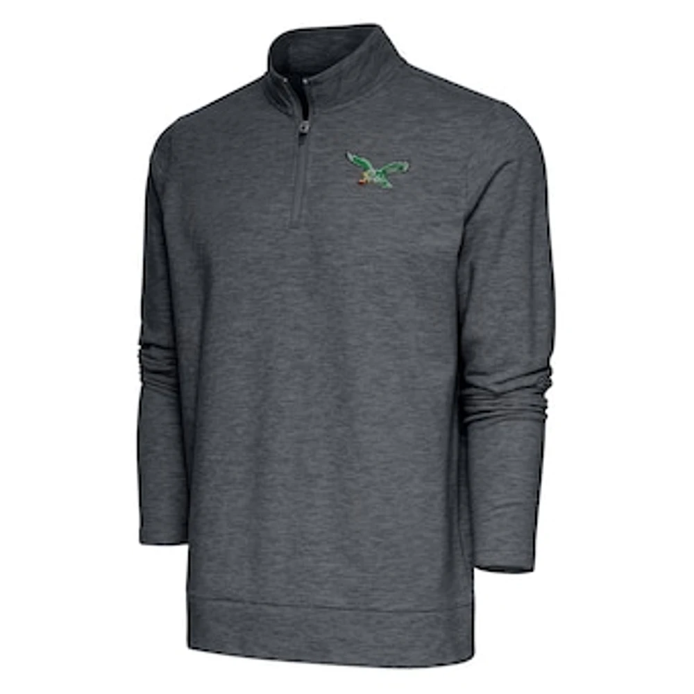 Men's Antigua Heather Charcoal Philadelphia Eagles Team Logo Throwback Gambit Quarter-Zip Pullover Top