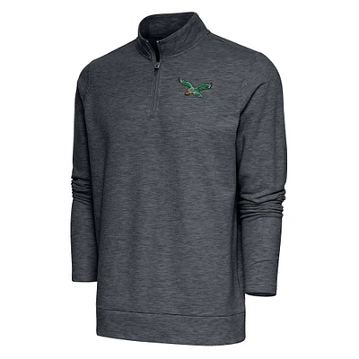 Men's Antigua Heather Charcoal Philadelphia Eagles Team Logo Throwback Gambit Quarter-Zip Pullover Top