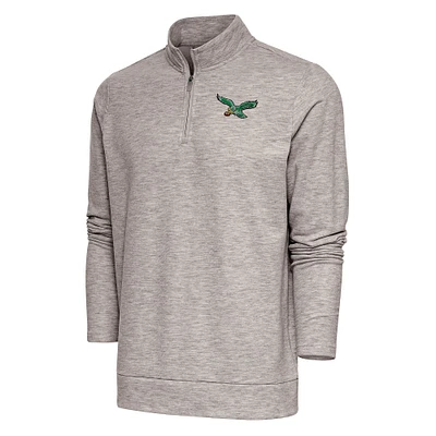 Men's Antigua Oatmeal Philadelphia Eagles Team Logo Throwback Gambit Quarter-Zip Pullover Top