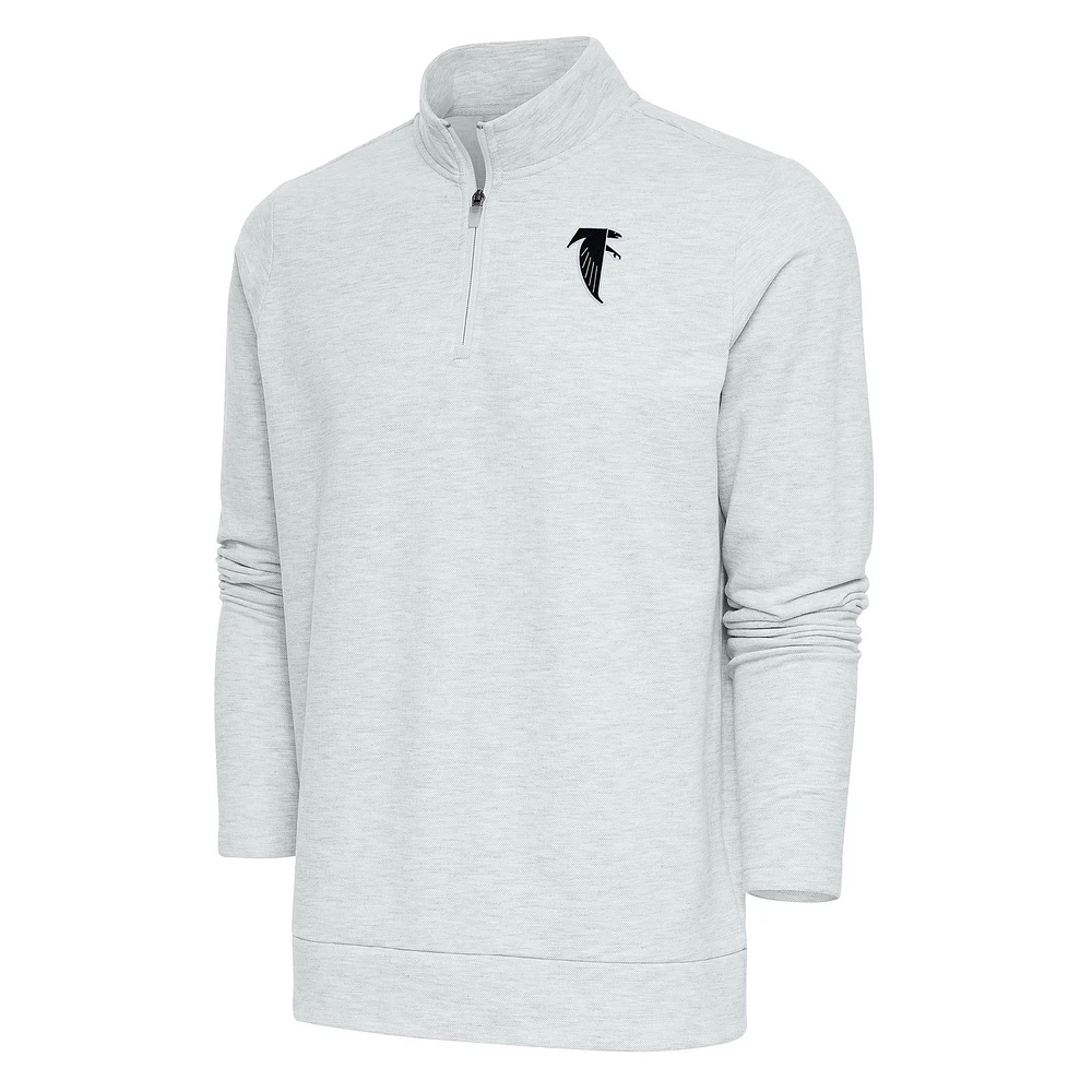 Men's Antigua Heather Gray Atlanta Falcons Team Logo Throwback Gambit Quarter-Zip Pullover Top