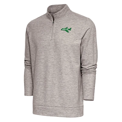 Men's Antigua Oatmeal New York Jets Team Logo Throwback Gambit Quarter-Zip Pullover Top