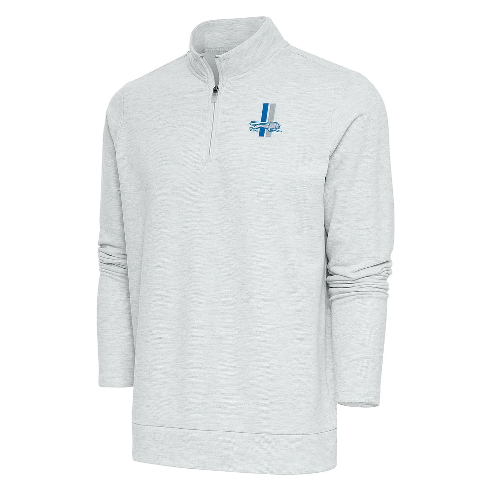 Men's Antigua Heather Gray Detroit Lions Team Logo Throwback Gambit Quarter-Zip Pullover Top