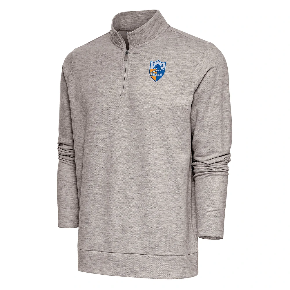 Men's Antigua Oatmeal Los Angeles Chargers Team Logo Throwback Gambit Quarter-Zip Pullover Top