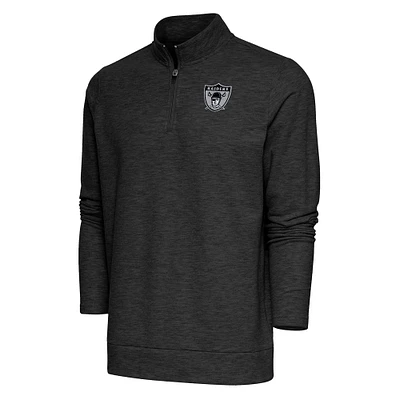 Men's Antigua Heather Black Las Vegas Raiders Team Logo Throwback Gambit Quarter-Zip Pullover Top