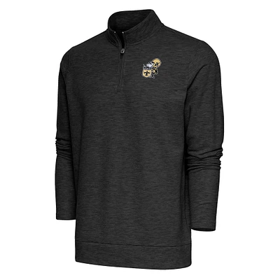 Men's Antigua Heather Black New Orleans Saints Team Logo Throwback Gambit Quarter-Zip Pullover Top