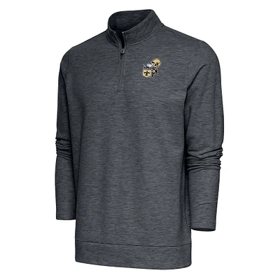 Men's Antigua Heather Charcoal New Orleans Saints Team Logo Throwback Gambit Quarter-Zip Pullover Top