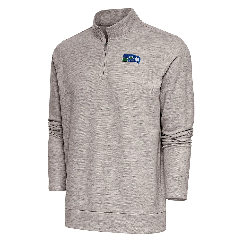 Men's Antigua Oatmeal Seattle Seahawks Team Logo Throwback Gambit Quarter-Zip Pullover Top