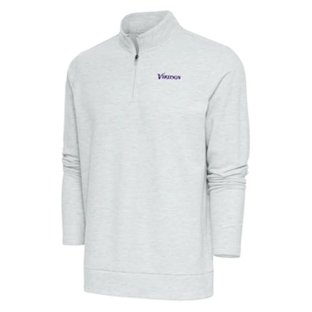 Men's Antigua Heather Gray Minnesota Vikings Team Logo Throwback Gambit Quarter-Zip Pullover Top