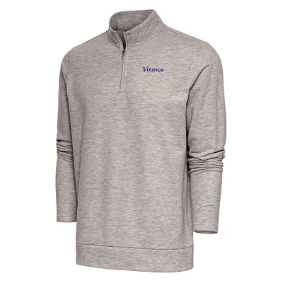 Men's Antigua Oatmeal Minnesota Vikings Team Logo Throwback Gambit Quarter-Zip Pullover Top