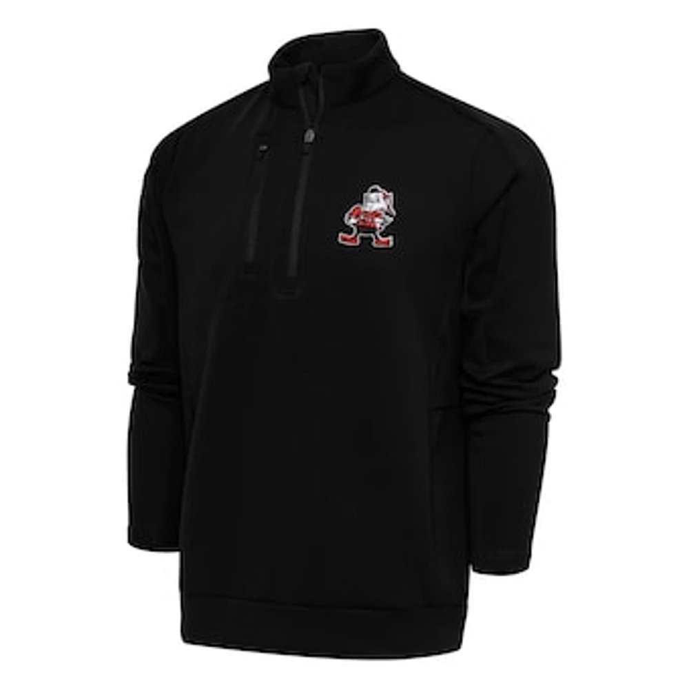 Men's Antigua Black Cleveland Browns Team Logo Throwback Generation Big & Tall Quarter-Zip Pullover Top