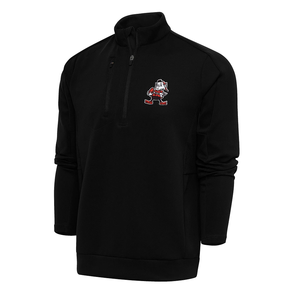Men's Antigua Black Cleveland Browns Team Logo Throwback Generation Big & Tall Quarter-Zip Pullover Top