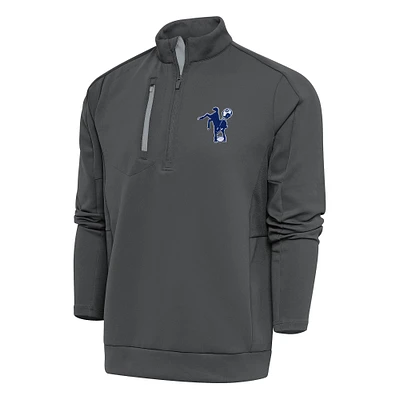 Men's Antigua Charcoal Indianapolis Colts Team Logo Throwback Generation Big & Tall Quarter-Zip Pullover Top